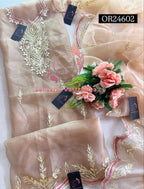 GOTA PATTI  ORGANZA Handwork 3pc BEIGE  UNSTICHED  Suit jaipuri GOTA PATTI  OR24602