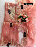 ORGANZA gota patti Handwork 3pc RUST UNSTICHED TISSUE ORGANZA Suit jaipuri GOTA PATTI  OR24601