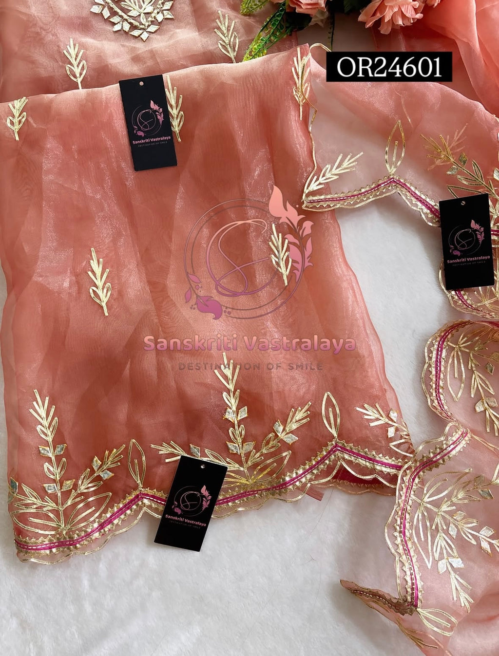 ORGANZA gota patti Handwork 3pc RUST UNSTICHED TISSUE ORGANZA Suit jaipuri GOTA PATTI  OR24601