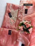 ORGANZA gota patti Handwork 3pc RUST UNSTICHED TISSUE ORGANZA Suit jaipuri GOTA PATTI  OR24601