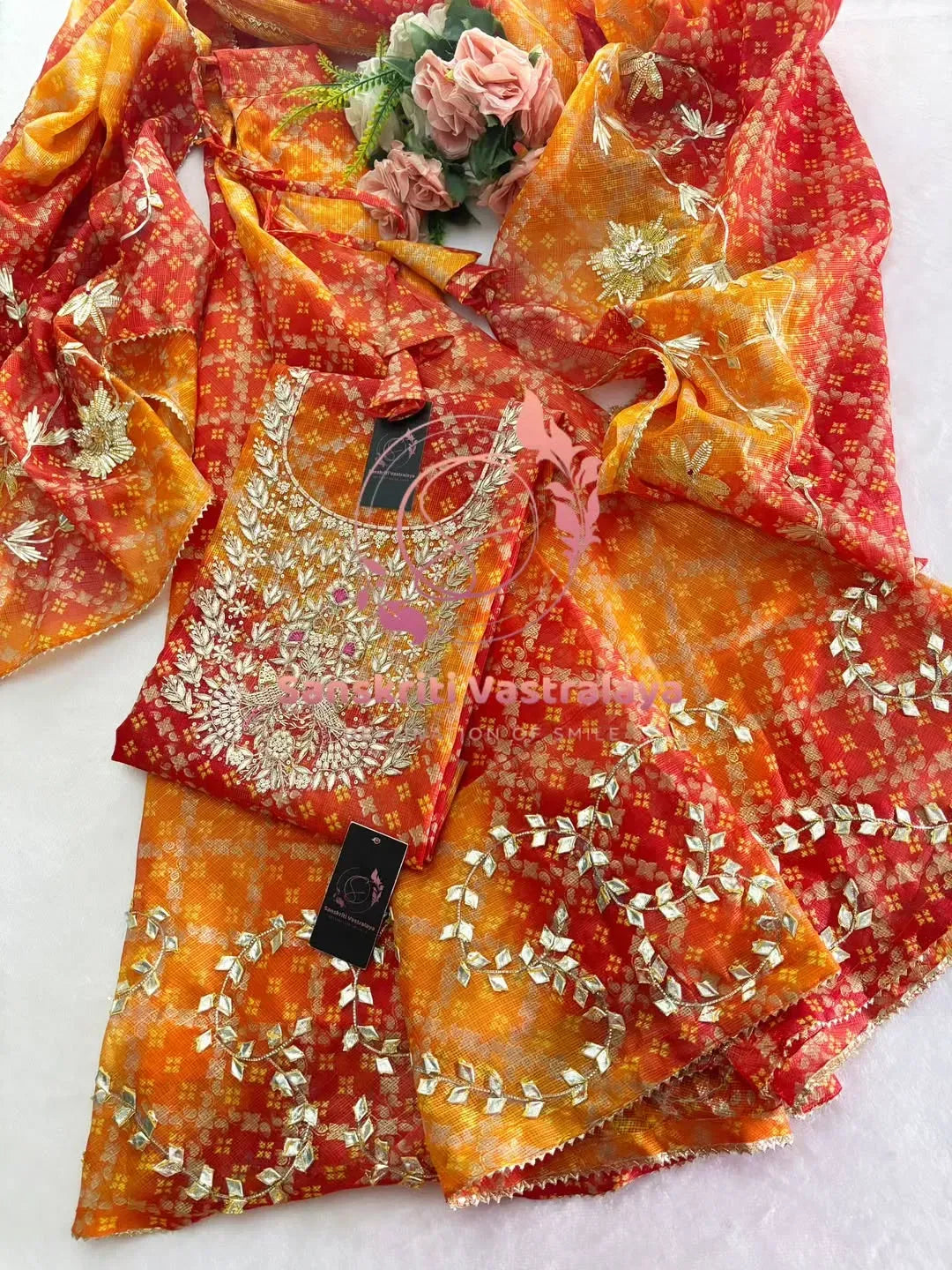 Kota doria fabric kurta with zardozi handwork