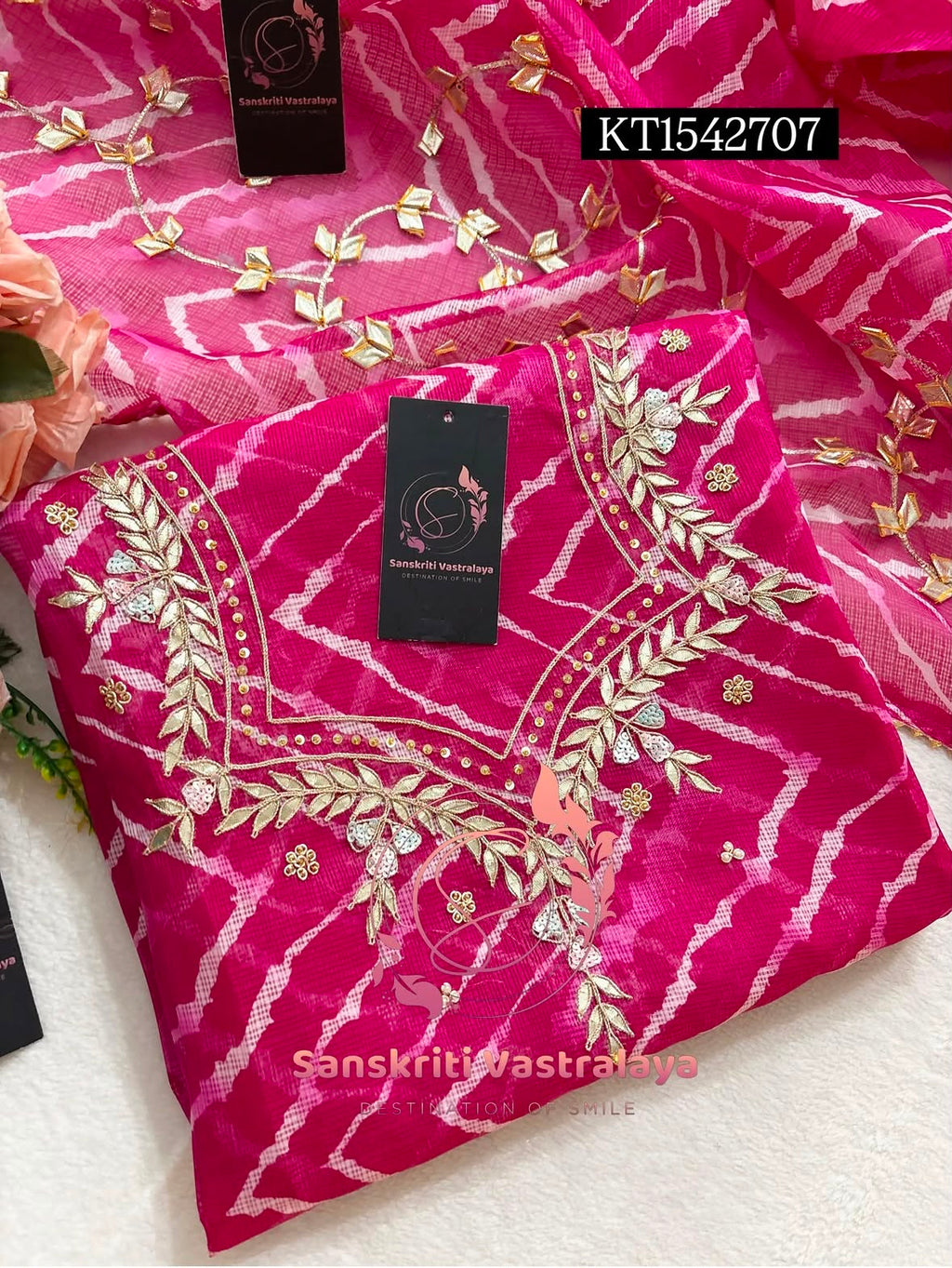 Kota Doria Zardogi Handwork 3pc Unstitched Suit jaipuri KT1542707