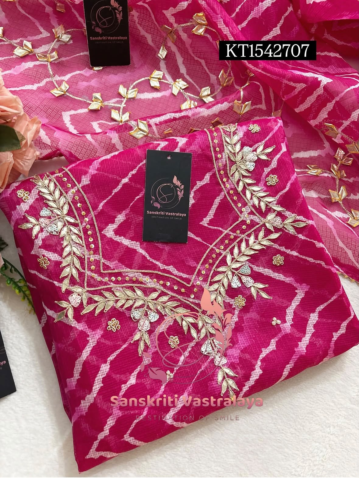 Kota Doria Zardogi Handwork 3pc Unstitched Suit jaipuri KT1542707