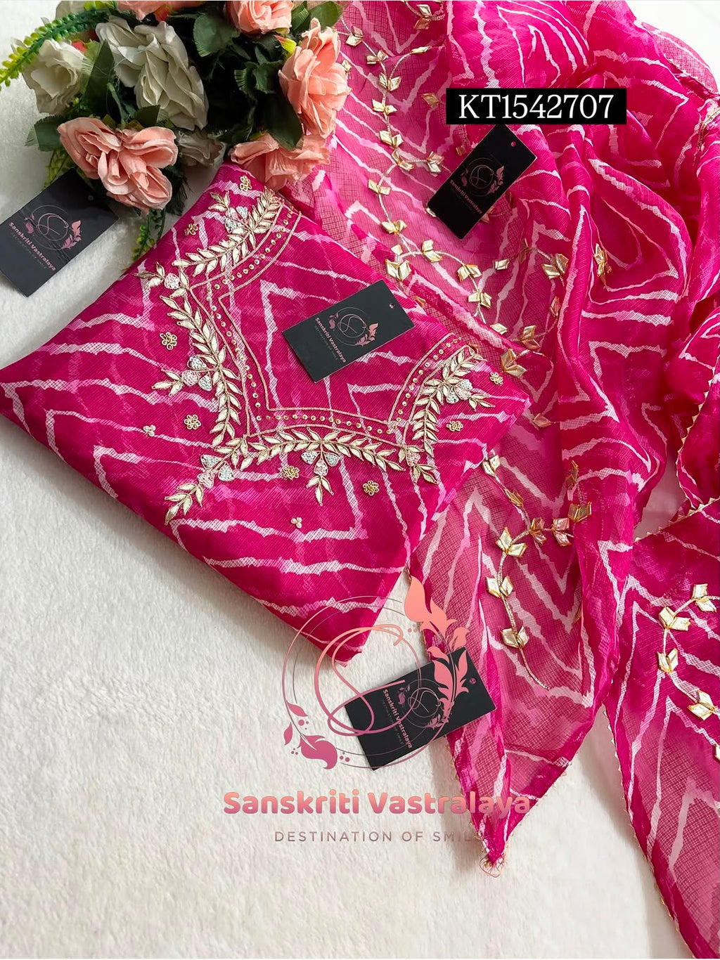 Kota Doria Zardogi Handwork 3pc Unstitched Suit jaipuri KT1542707