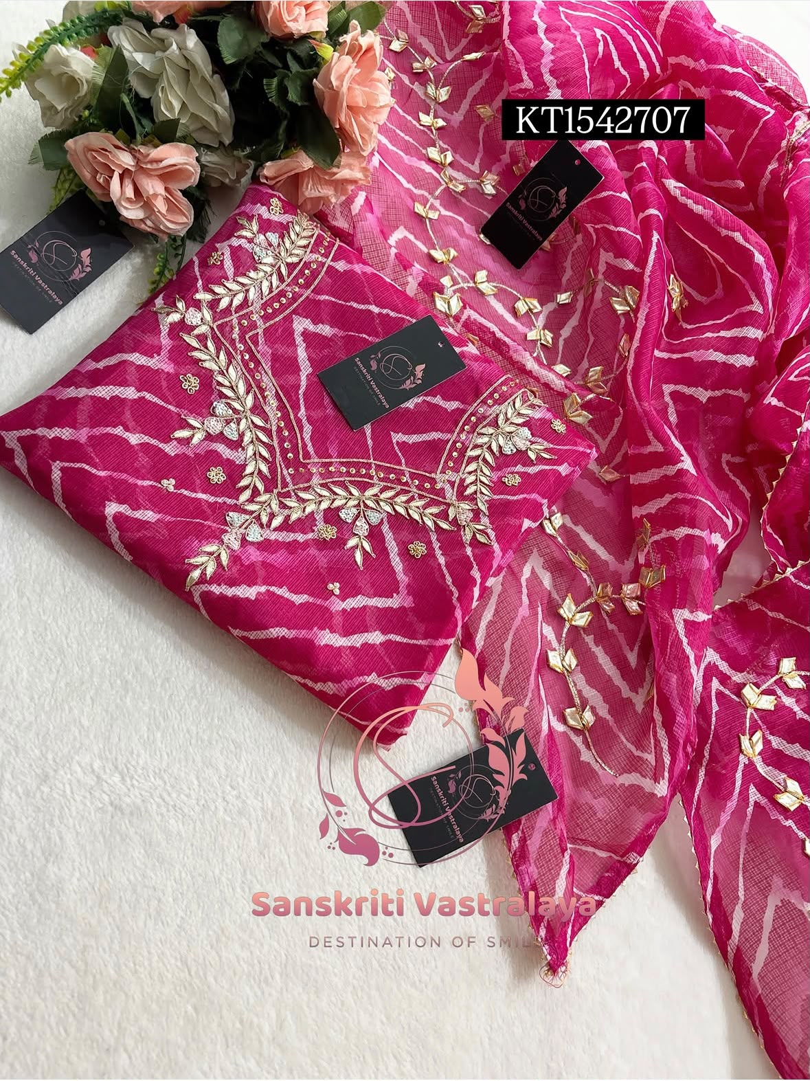 Kota Doria Zardogi Handwork 3pc Unstitched Suit jaipuri KT1542707