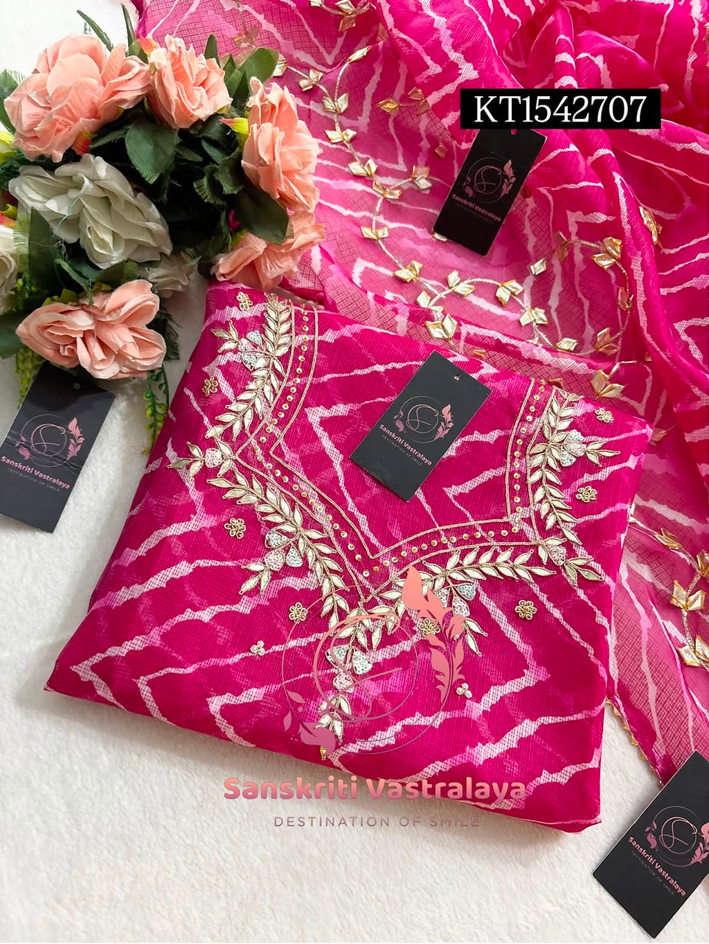Kota Doria Zardogi Handwork 3pc Unstitched Suit jaipuri KT1542707