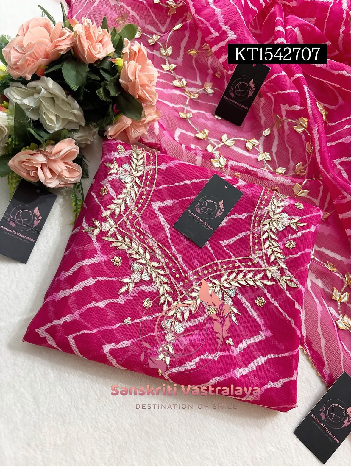 Kota Doria Zardogi Handwork 3pc Unstitched Suit jaipuri KT1542707