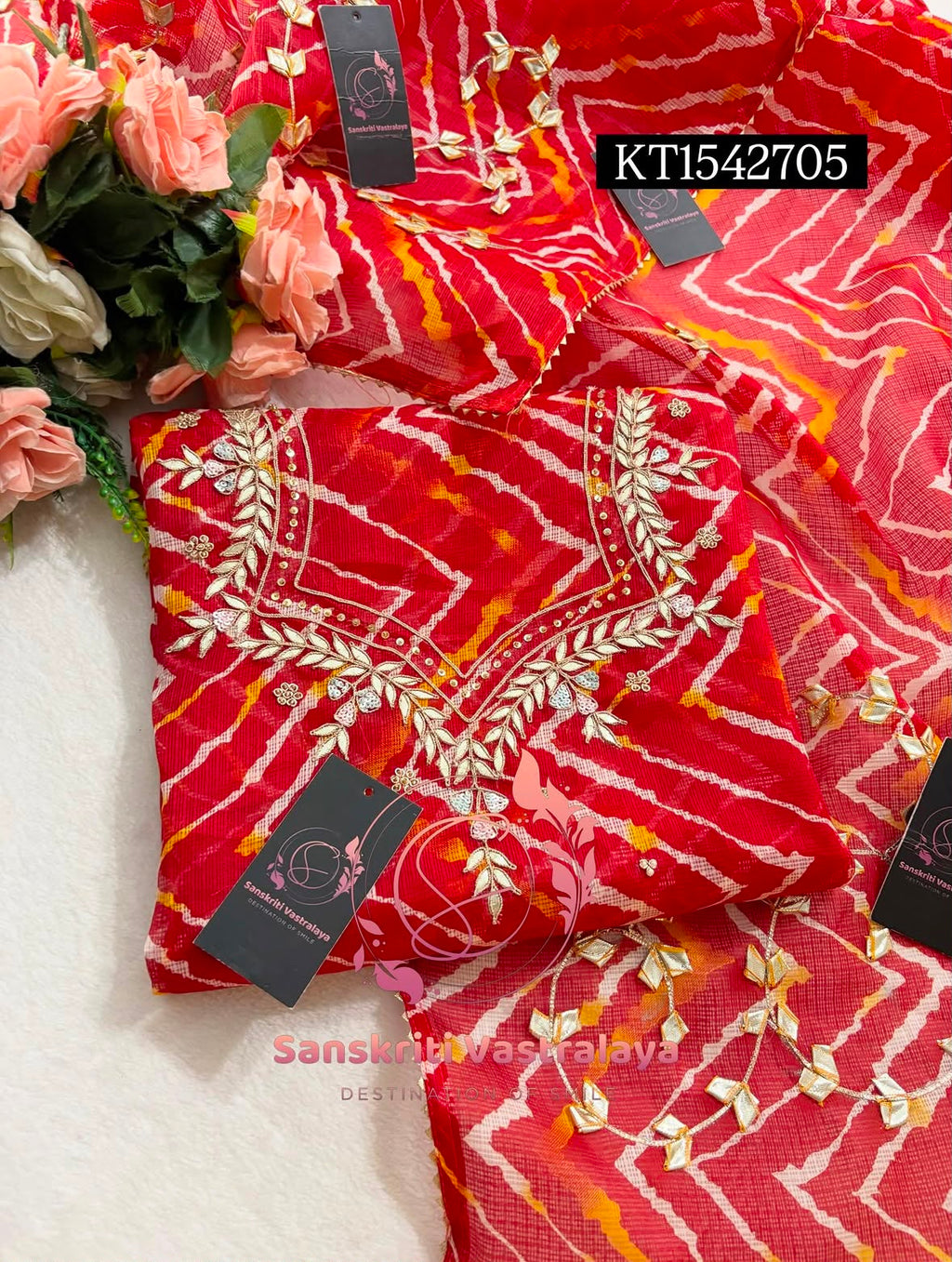 Kota Doria Zardogi Handwork 3pc Unstitched Suit jaipuri KT1542707