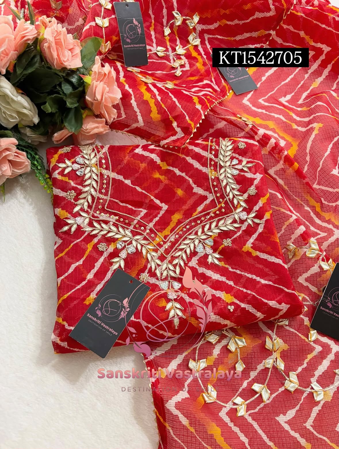 Kota Doria Zardogi Handwork 3pc Unstitched Suit jaipuri KT1542707