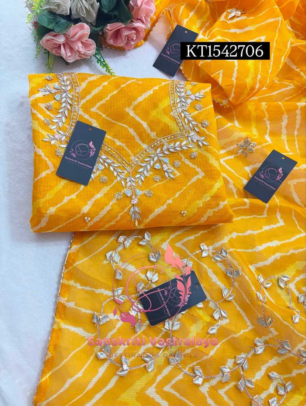 Kota Doria Zardogi Handwork 3pc Unstitched Suit jaipuri KT1542707