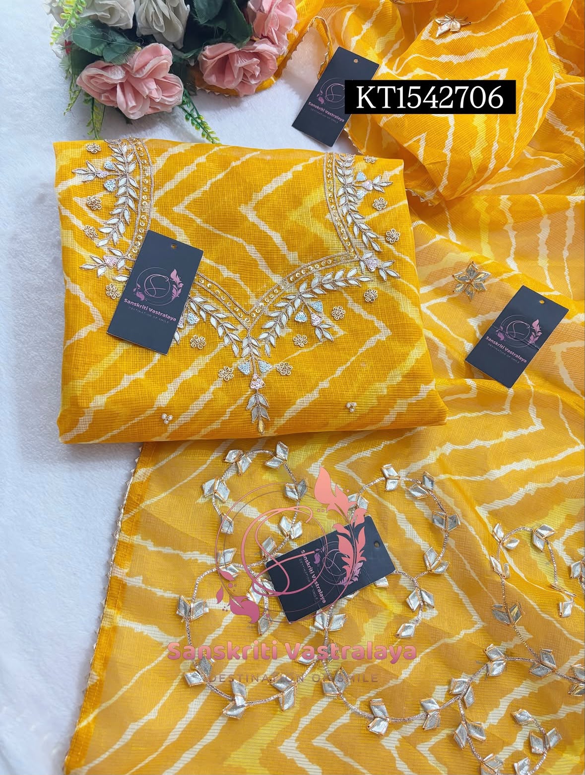 Kota Doria Zardogi Handwork 3pc Unstitched Suit jaipuri KT1542707