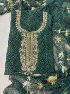 Georgette Bandhani Suit with Zardozi Handwork In Green