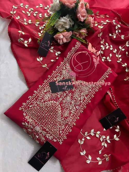 Chanderi fabric kurta with zardogi handwork