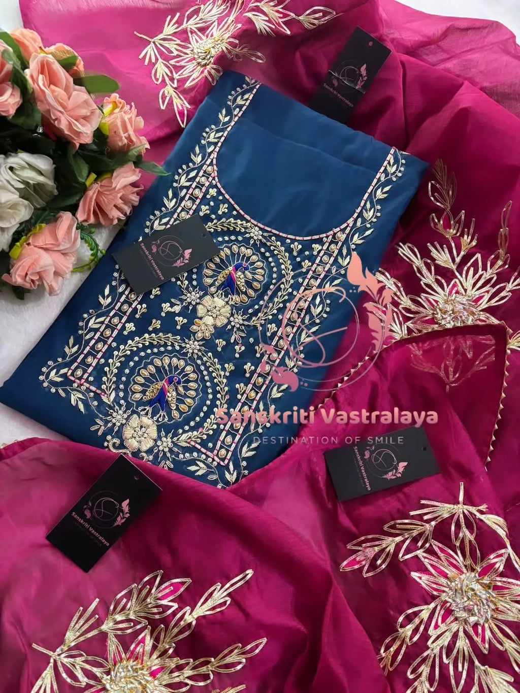 Chanderi fabric kurta with zardogi handwork