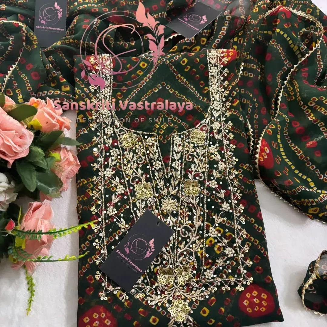 Georgette fabric kurta with zardogi handwork