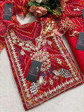 Georgette Bandhani Suit with Zardozi Handwork In Traditional Red colour