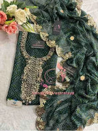 Georgette Bandhani Suit with Zardozi Handwork In Green