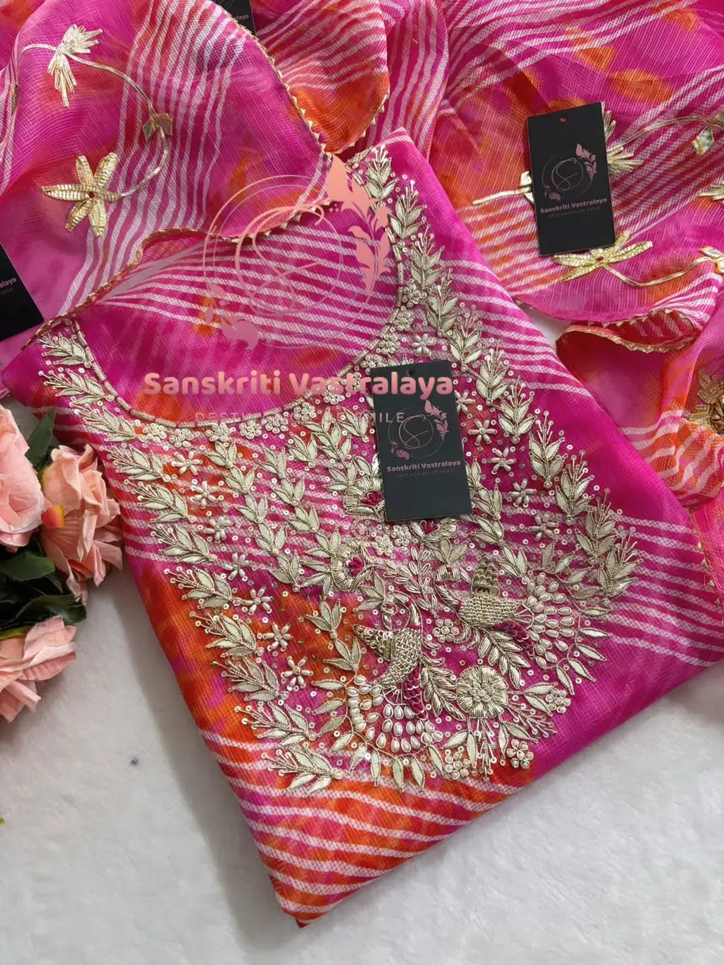 Kota doria fabric kurta with zardogi handwork