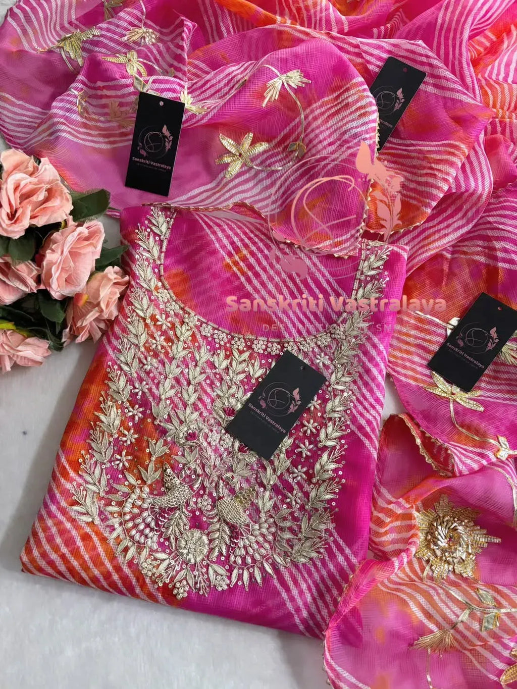 Kota doria fabric kurta with zardogi handwork
