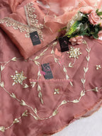 Tissue organza fabric kurta with zardozi handwork