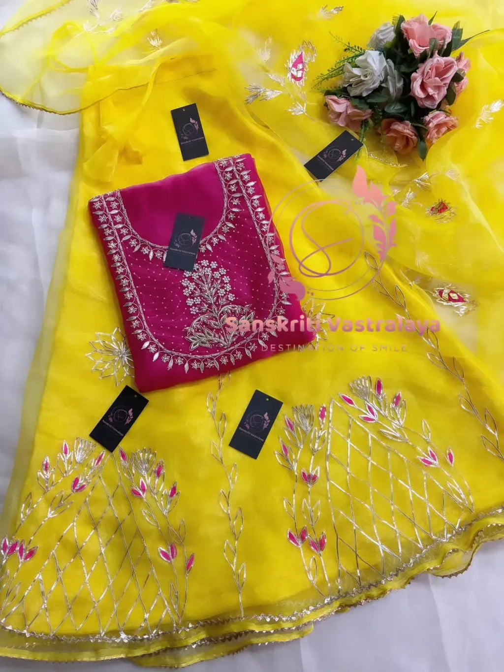 Tissue organza fabric kurta with zardozi handwork
