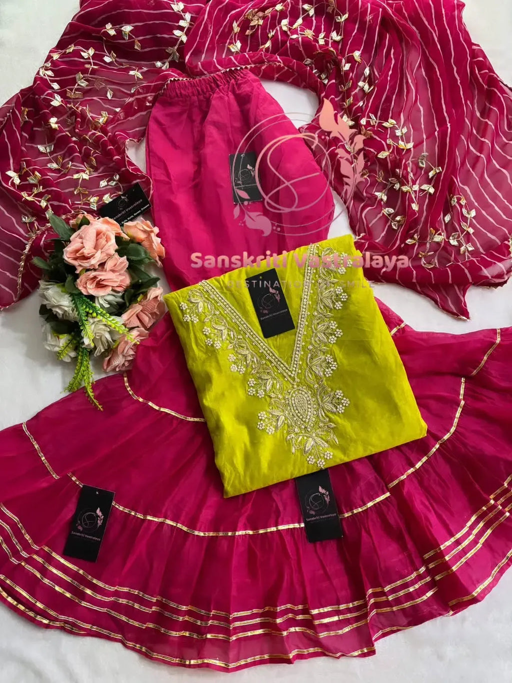 Tissue organza fabric kurta with zardogi handwork