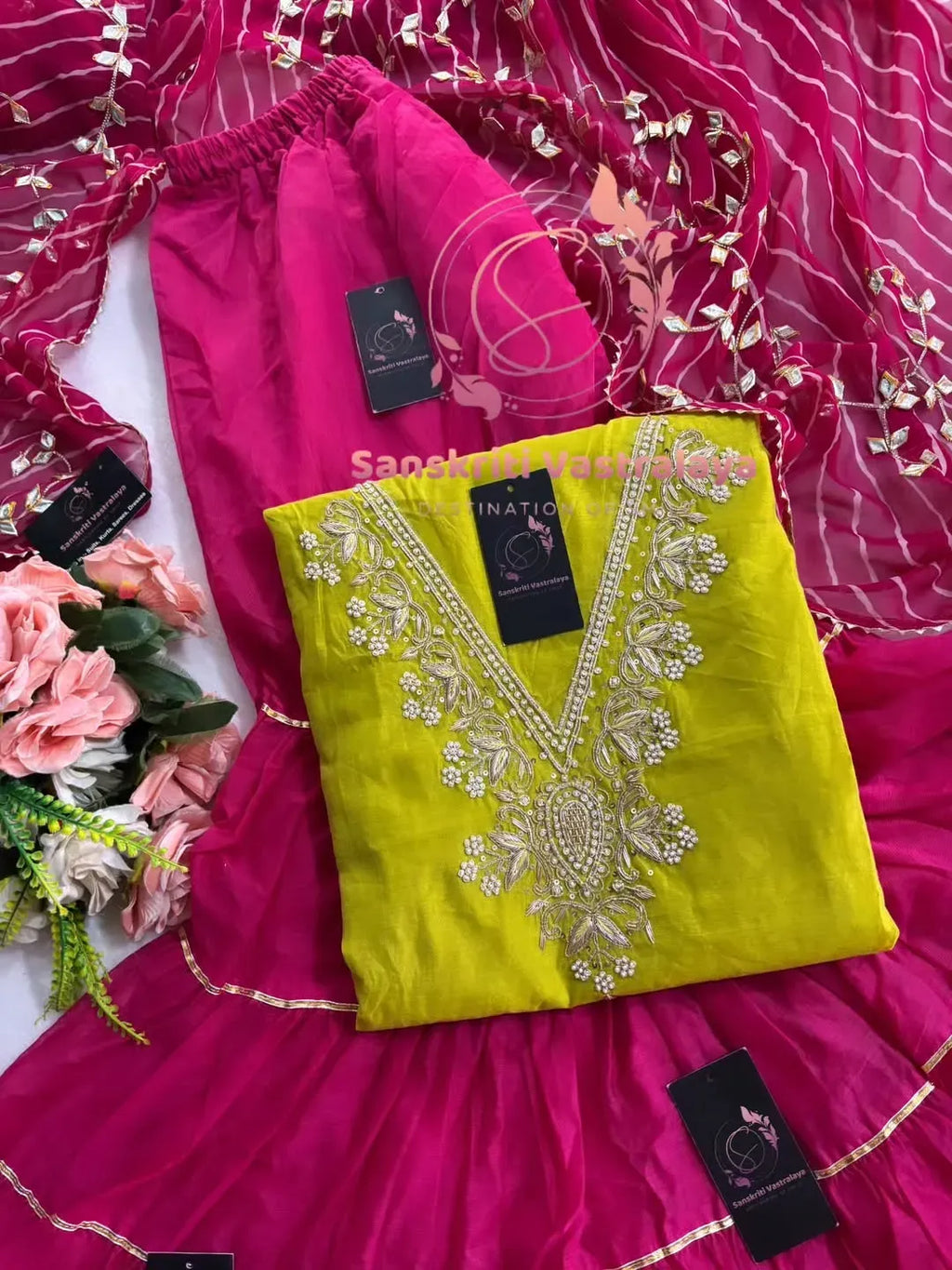 Tissue organza fabric kurta with zardogi handwork