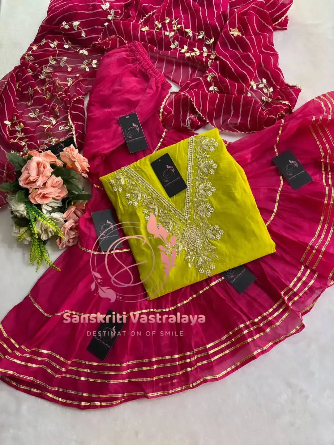 Tissue organza fabric kurta with zardogi handwork