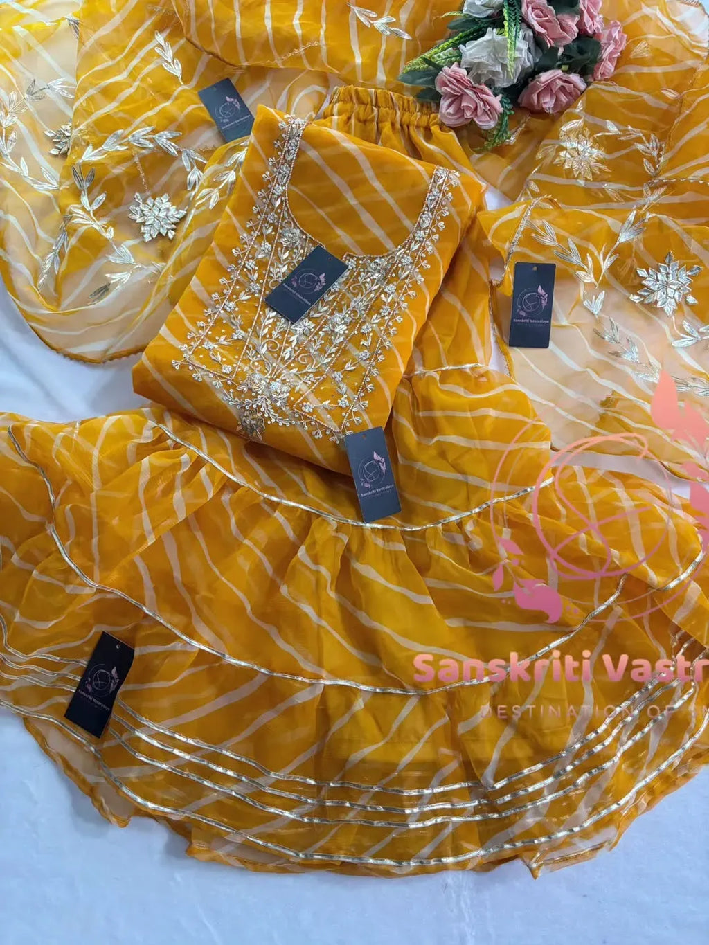 Tissue organza fabric kurta with zardogi handwork
