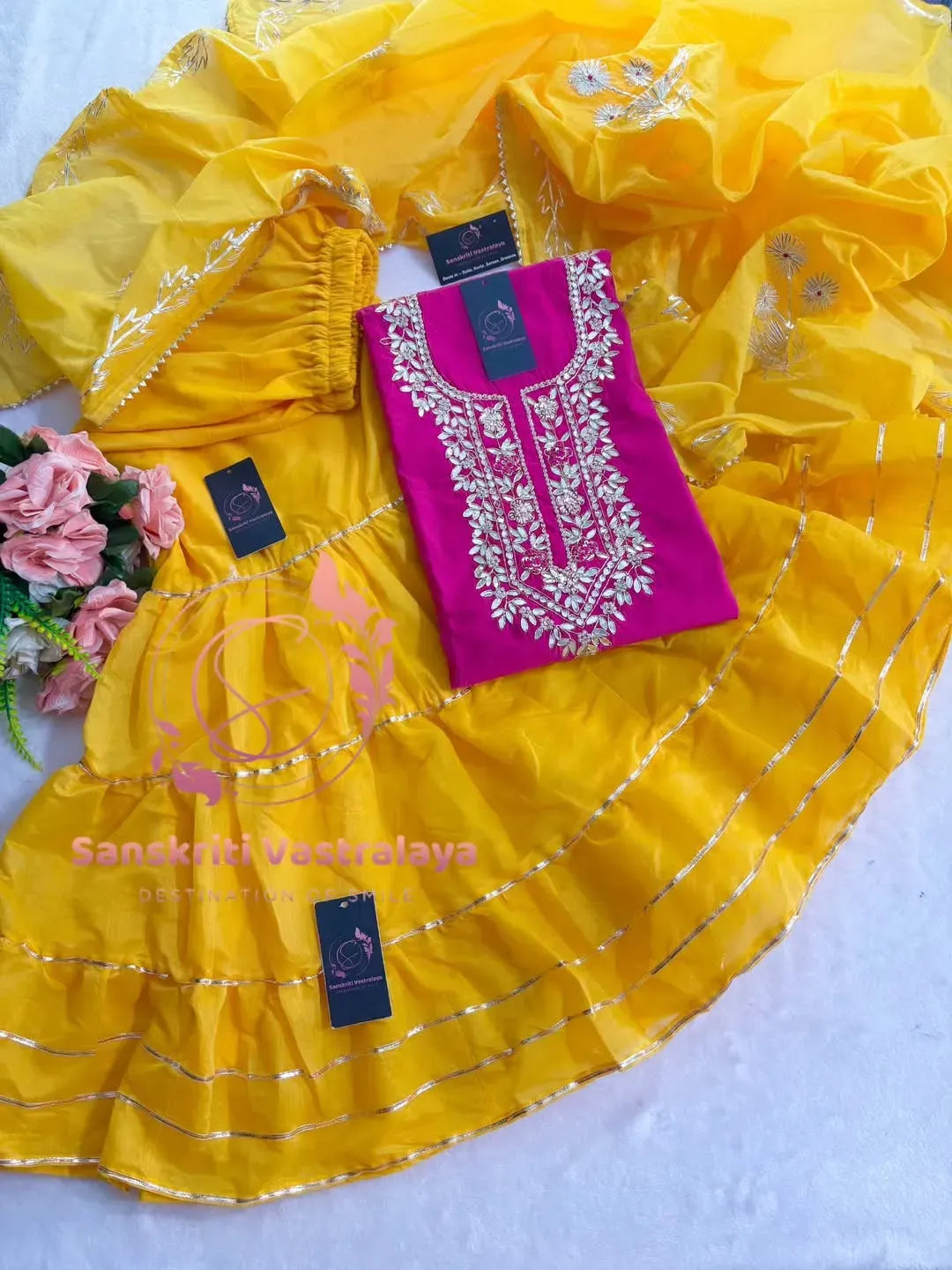 Tissue organza fabric kurta with zardogi handwork