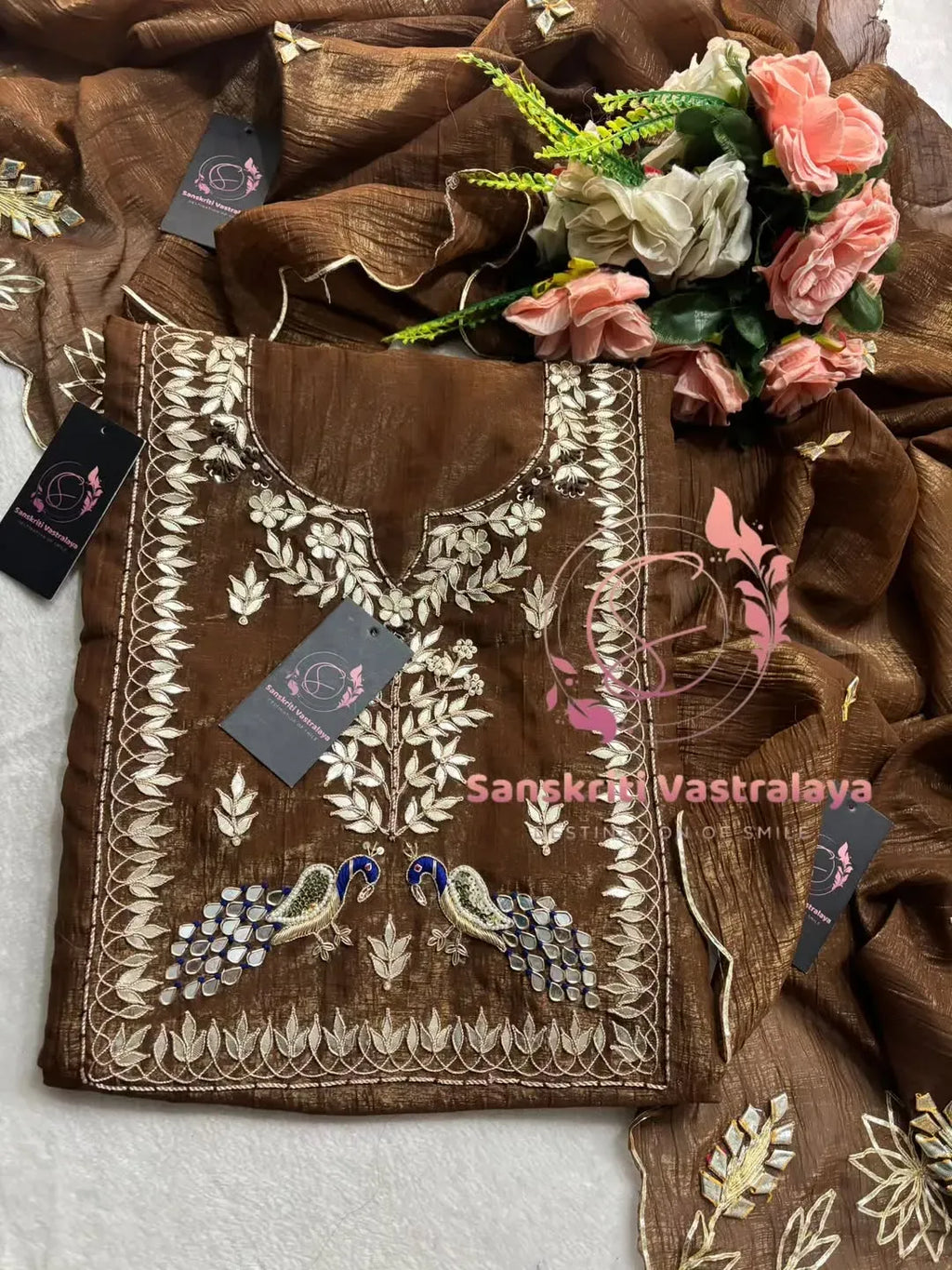 Silk fabric kurta with zardogi handwork