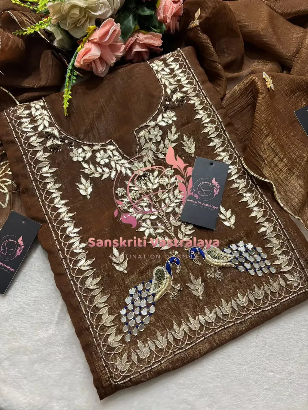 Silk fabric kurta with zardogi handwork