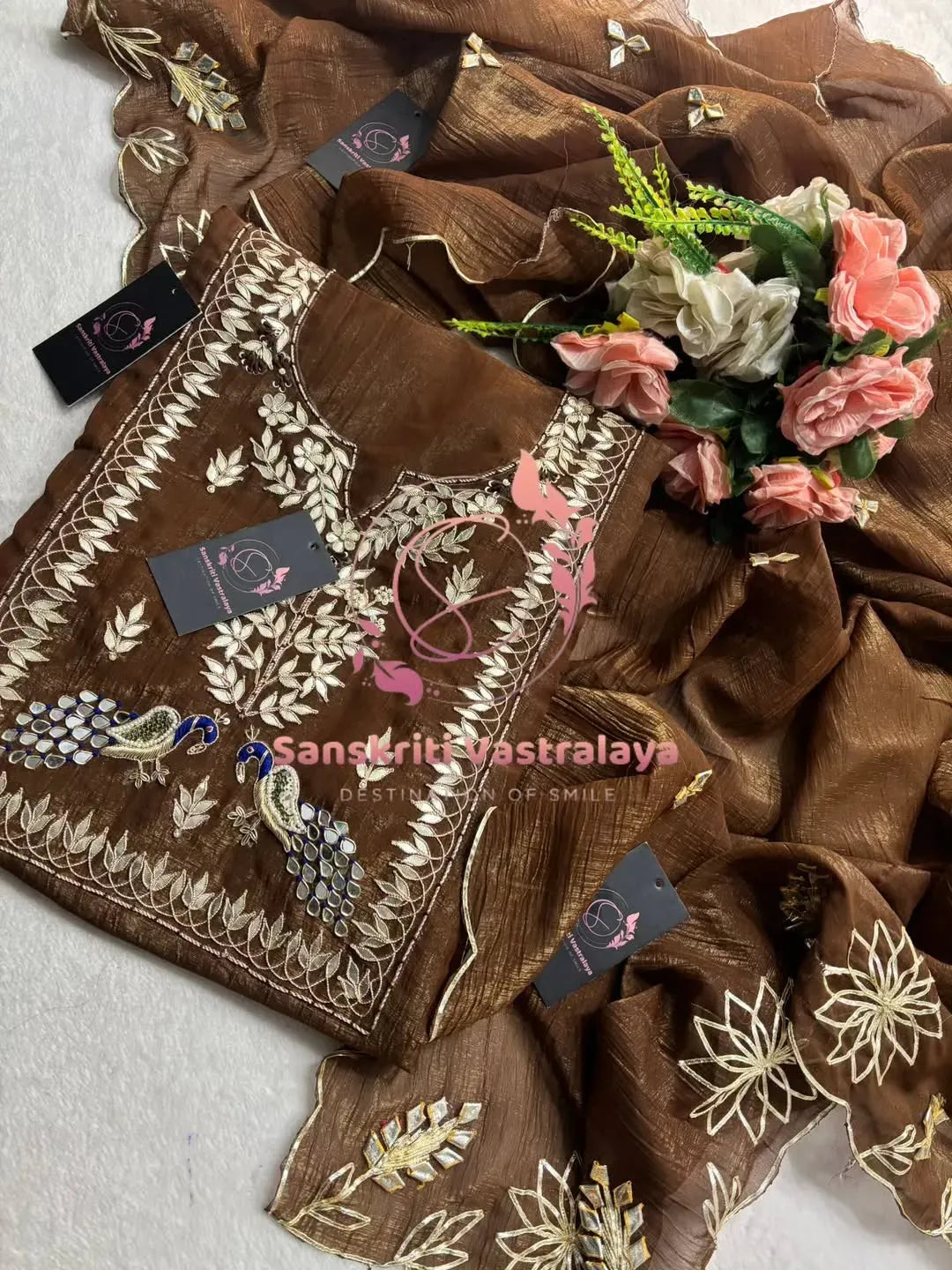 Silk fabric kurta with zardogi handwork