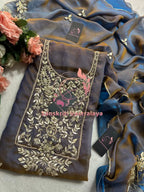 Space silk fabric kurta with zardogi handwork
