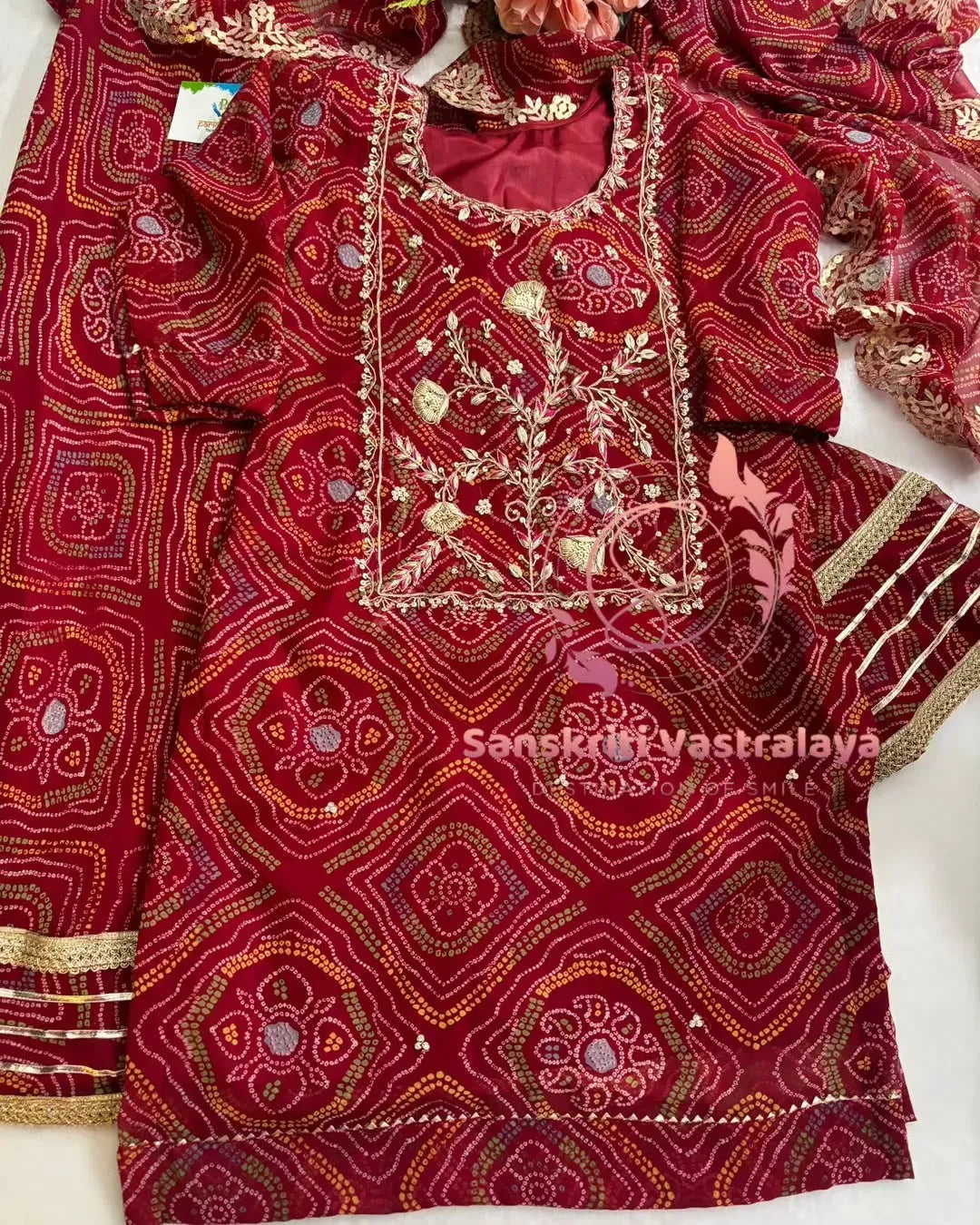georgette fabric kurta with zardoshi handwork