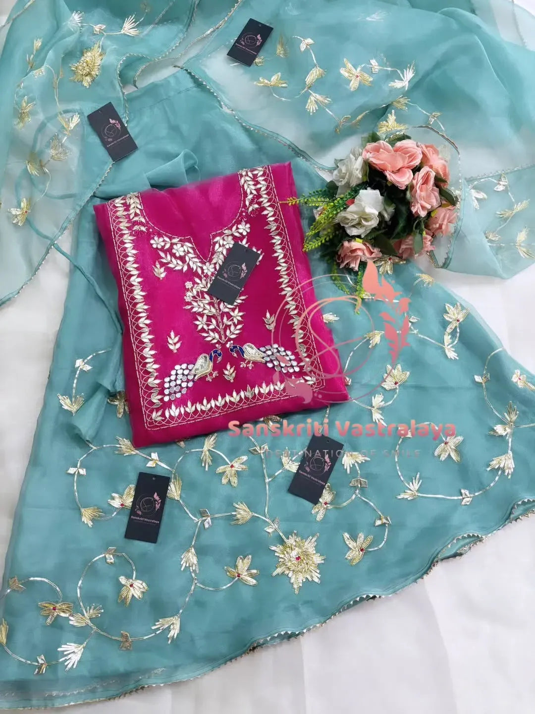 Tissue Organza Fabric Kurta with Zardozi Handwork
