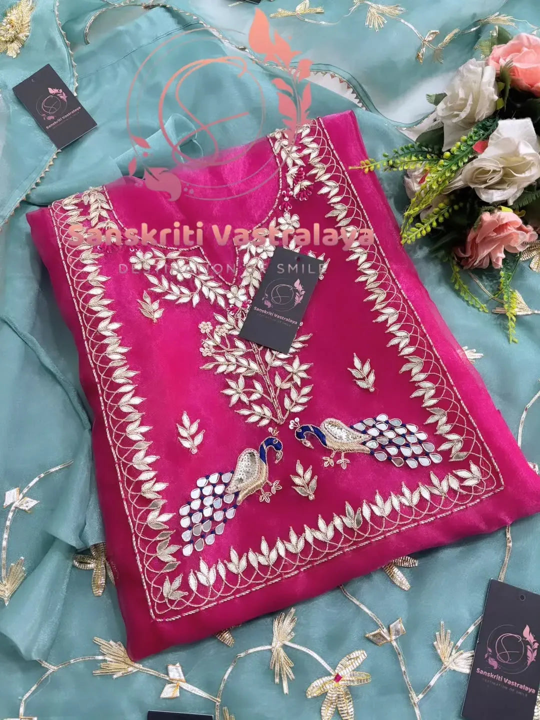 Tissue Organza Fabric Kurta with Zardozi Handwork