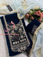 Velvet fabric kurta with zardogi handwork