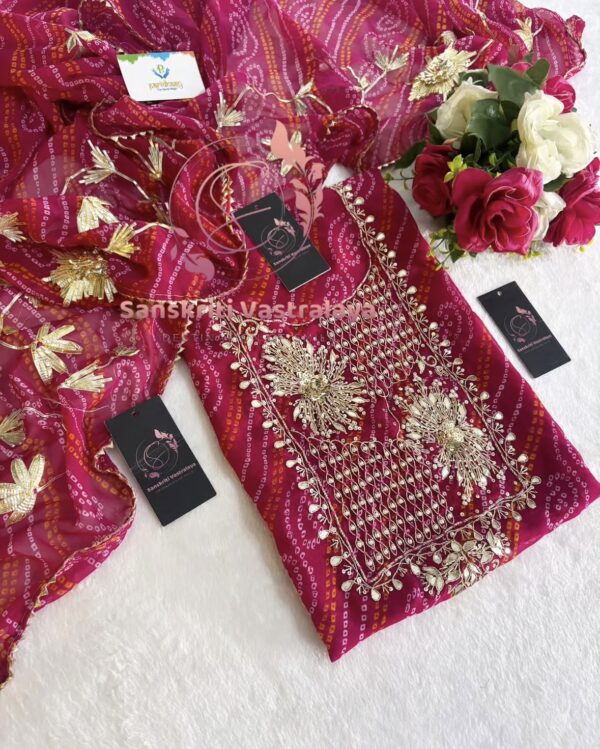 Georgette Handwork Suit In Pink