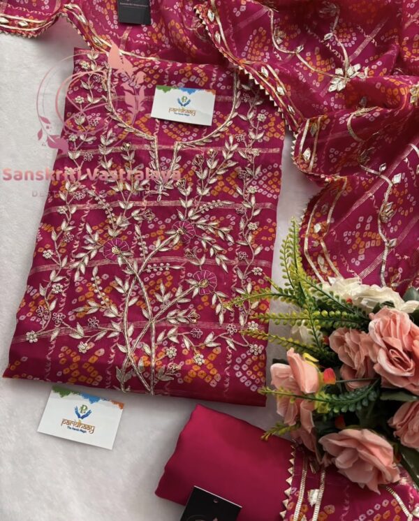 Kota Doria Zardozi Gota patti  Handwork Suit Set In Pink
