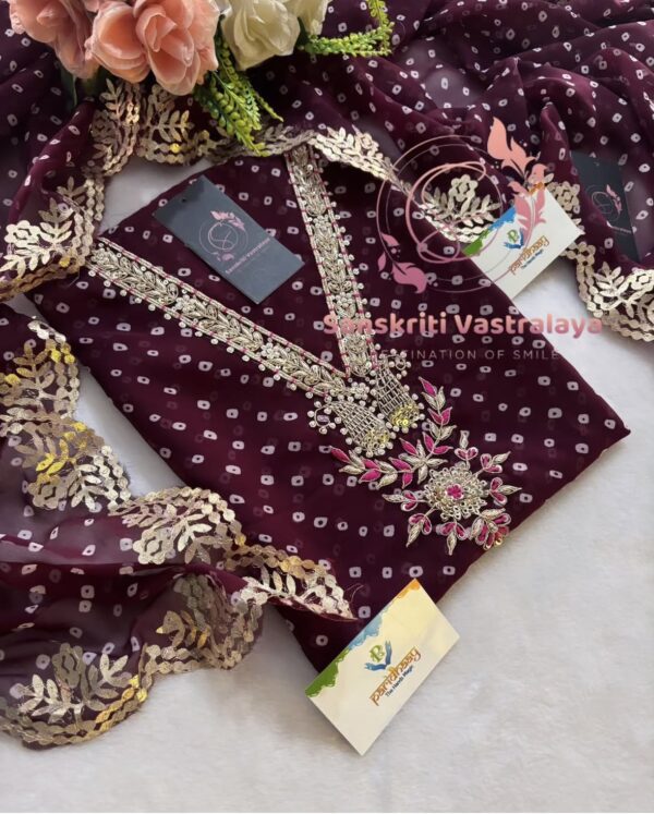 Georgette Handwork Suit with Zardozi Handwork In Wine