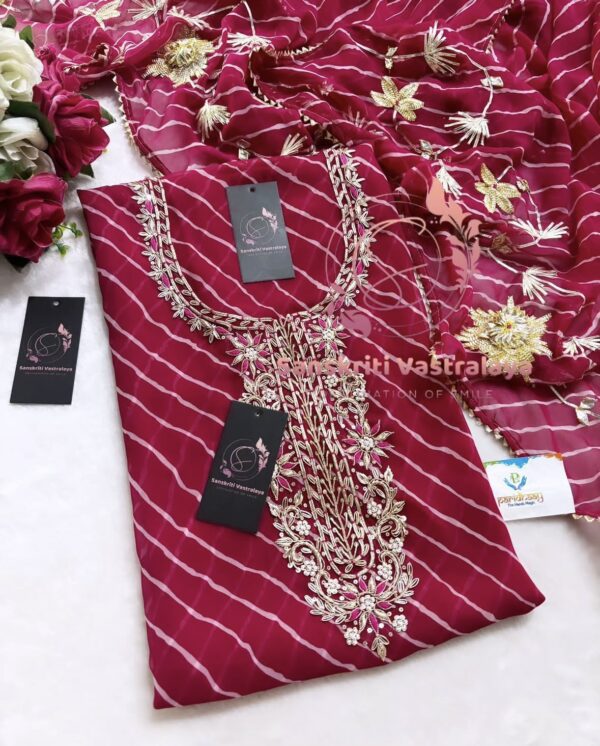 Georgette Leheriya Zardozi Handwork Suit In Pink