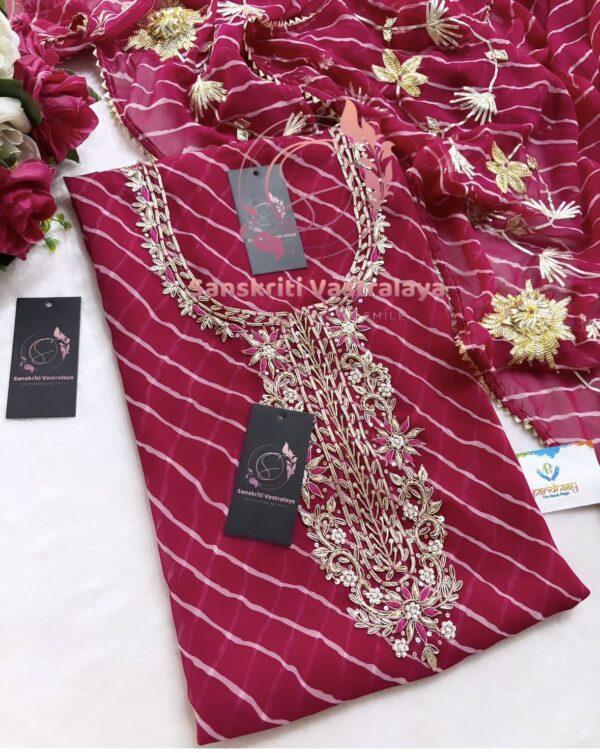 Georgette Leheriya Zardozi Handwork Suit In Pink - Image 2