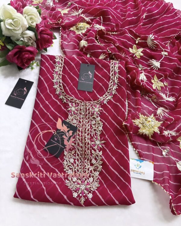 Georgette Leheriya Zardozi Handwork Suit In Pink - Image 3