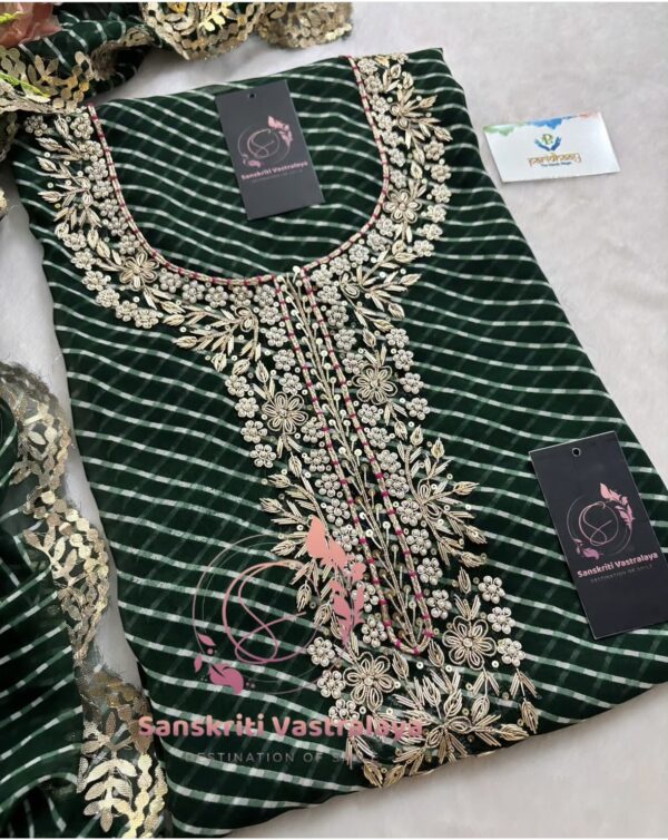 Georgette Handwork Suit with Zardozi Handwork In Green - Image 3