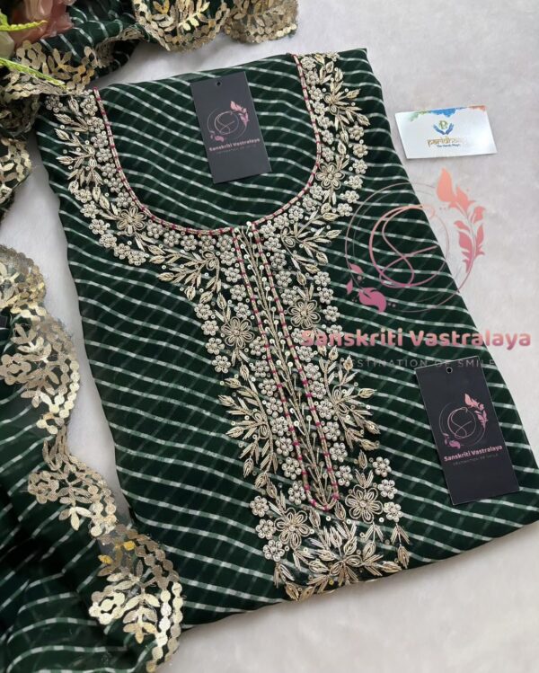 Georgette Handwork Suit with Zardozi Handwork In Green - Image 2