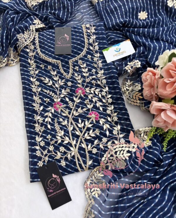 Georgette Mothada Suit with Zardozi Handwork In Blue