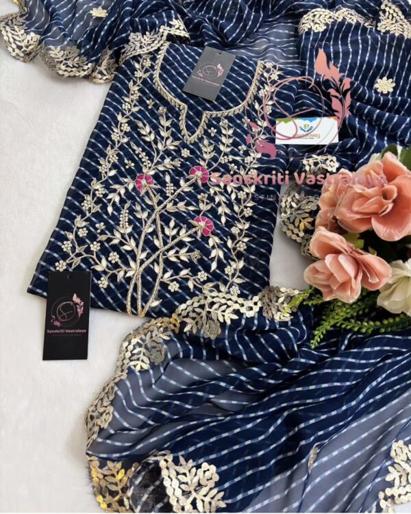 Georgette Mothada Suit with Zardozi Handwork In Blue - Image 2