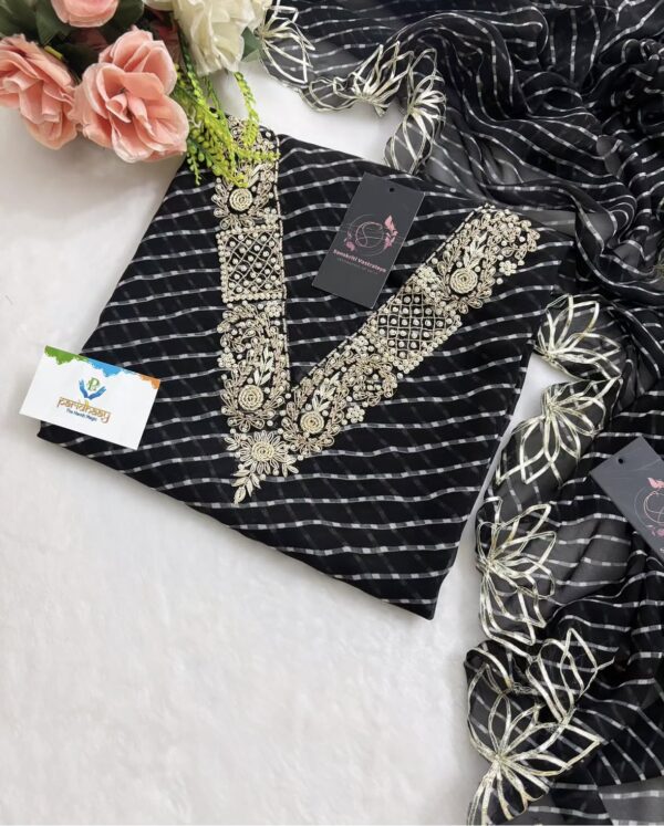 Georgette Mothada Suit with Zardozi Handwork In Black - Image 3