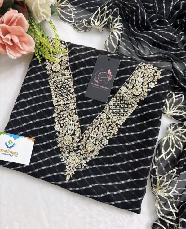 Georgette Mothada Suit with Zardozi Handwork In Black - Image 2